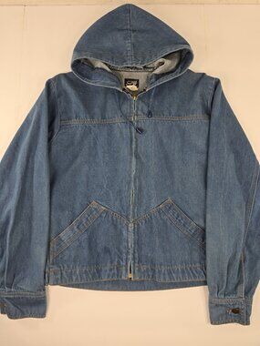 Studio 33 Vintage Hooded Denim Jacket Blue Full Zip 100% Cotton MENS Size Medium